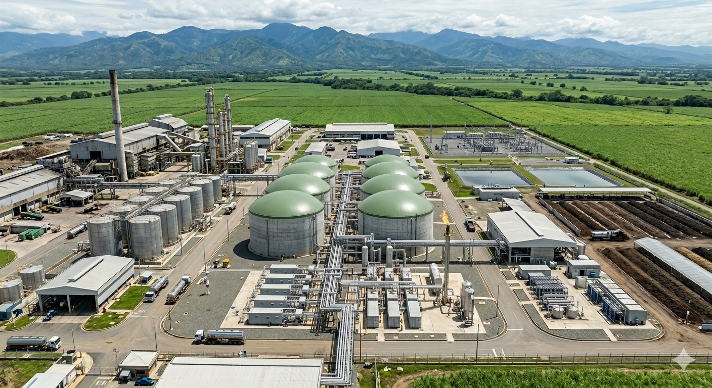 Imagen conceptual de una planta industrial de biogás