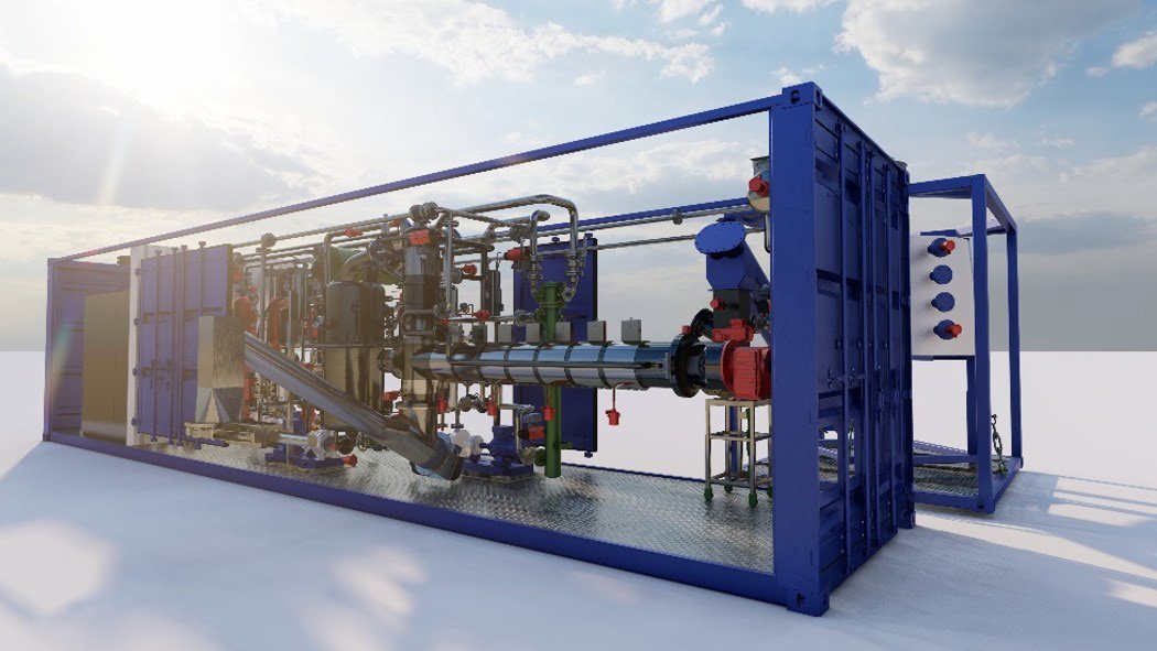 Visualización conceptual de una planta modular de pirólisis de plásticos